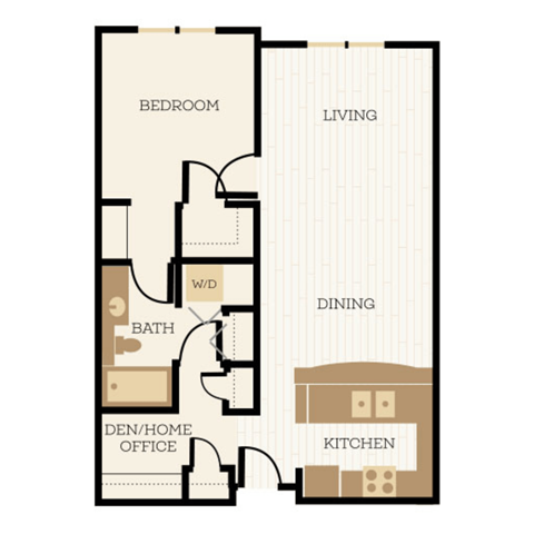 Floor plan for 1 bed, 1 bath, 832 sqft
